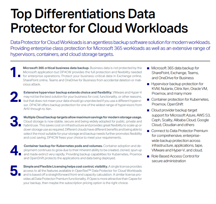 Flyer : Principales différenciations Data Protector pour les charges de travail cloud